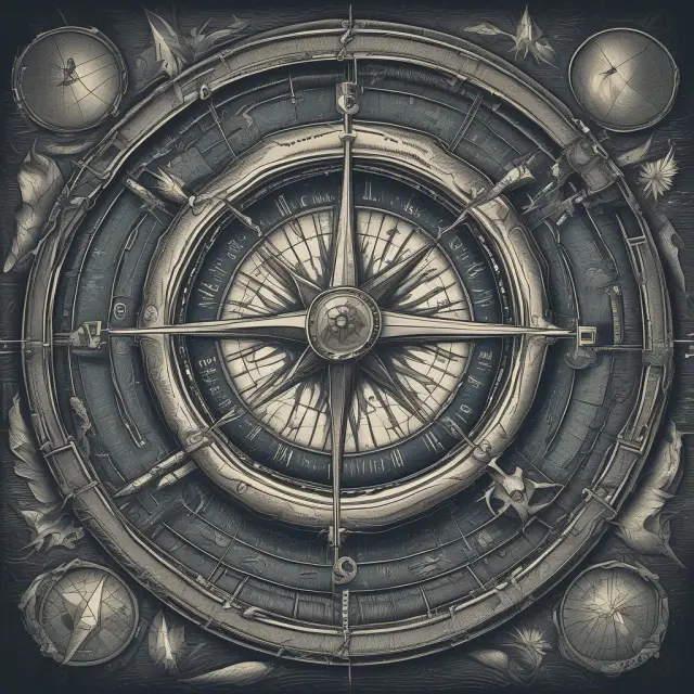 A compass symbolizing airline RPM navigating through turbulent economic waters with fuel price indicators, regulatory wind directions, and competitors