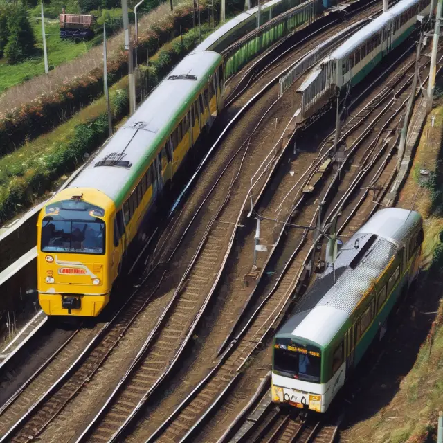 An image featuring a bus and train traveling on a track made of golden Revenue Passenger Miles, emphasizing their significance in the transportation industry