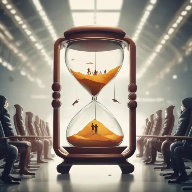 An hourglass shaped like an airplane filled with passengers. Represents the calculation of revenue passenger miles.