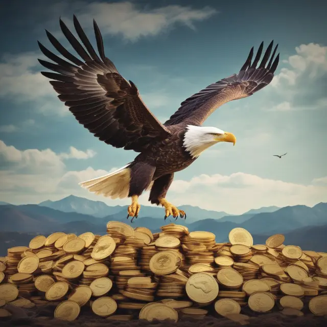 An eagle proudly holding golden coins represents investors seeking profitable airlines through RASM analysis