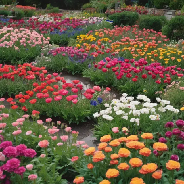 An image of a lush garden with operating revenues symbolized by blooming flowers, non-operating revenue represented by rainshowers, and product lines as diverse flower species.