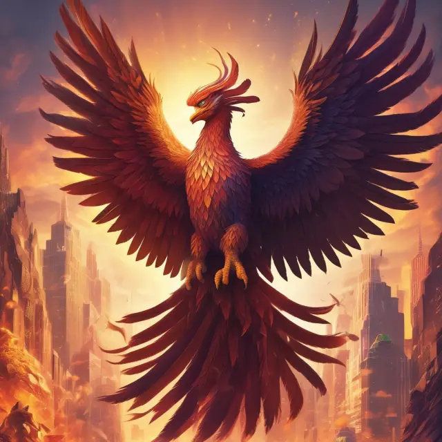 A phoenix symbolizing ASC 606 emerging from complex revenue recognition processes, signifying financial clarity and transparency for institutional investors