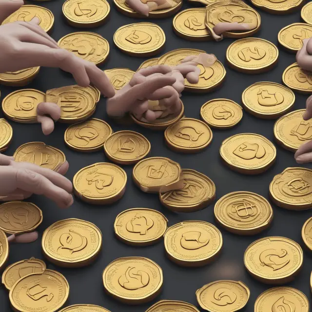 A bustling marketplace filled with investors exchanging golden coins representing financial knowledge and questions about company revenues