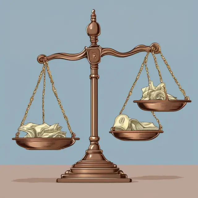 A set of scales tips back and forth between three golden figures: Customer Acceptance, Collectability, and Performance Obligations, symbolizing the delicate balance in revenue recognition.