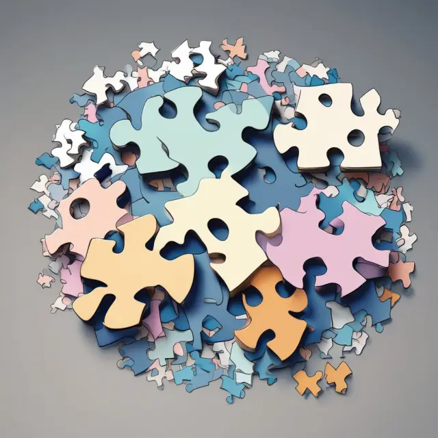 A jigsaw puzzle depicting revenue recognition principles under GAAP and ASC 606, illustrating the process of fitting various components together for accurate financial reporting