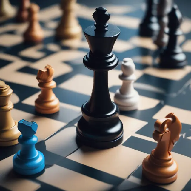A reverse chess set with tokenized pieces on a blockchain board representing the concept of reverse ICOs.