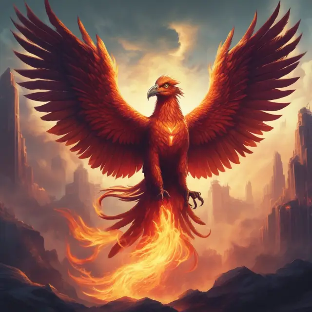 A mythical phoenix emerging from regulatory flames, representing the adaptability and resilience of reverse ICOs in a changing landscape.