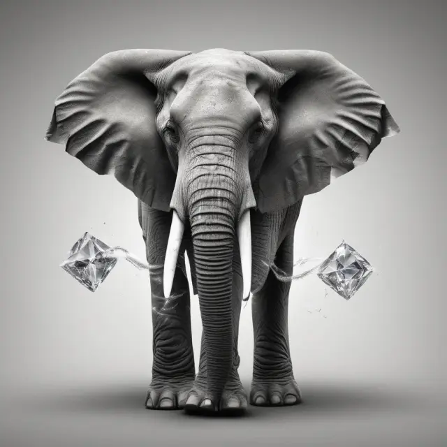 Elephant morphs into a diamond through reverse stock split: An image representing the consolidation of shares to signal financial strength and stability