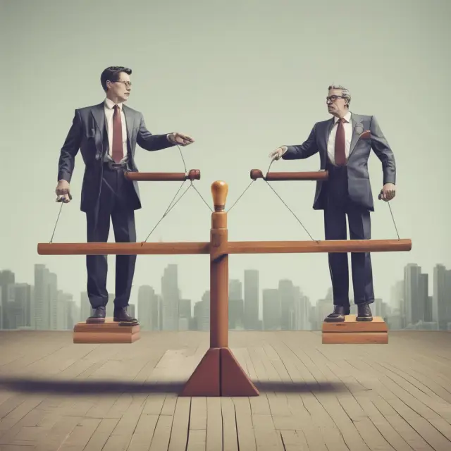 Two corporate entities on a seesaw: One shrinks through reverse stock split, while the other expands with institutional investment