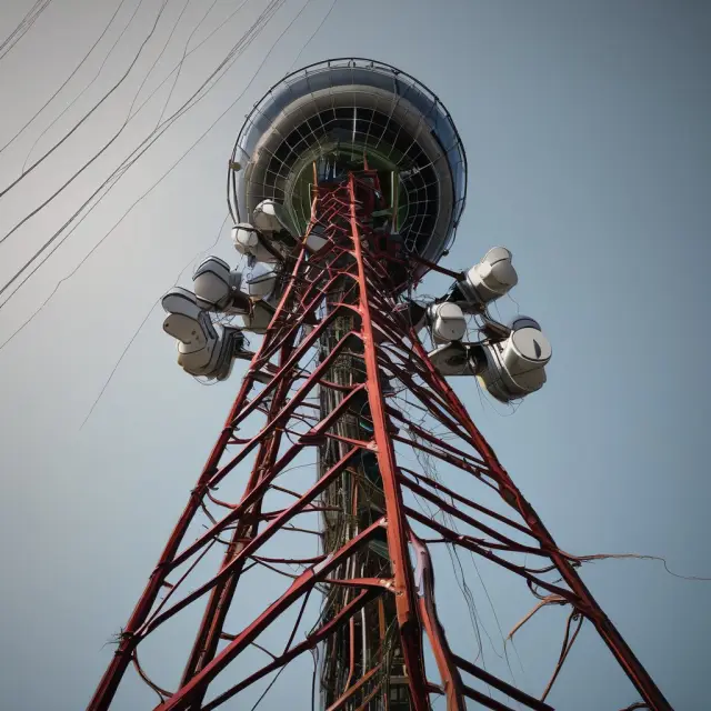 Telecom tower consolidating ten million shares into two million higher-priced ones, illustrating AT&T
