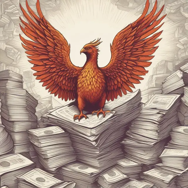 Phoenix emerging from paperwork, representing regulatory compliance during reverse stock splits