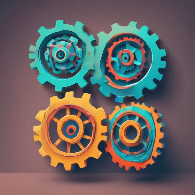 Three gears representing employees, customers, and shareholders, interconnected during a reverse takeover process