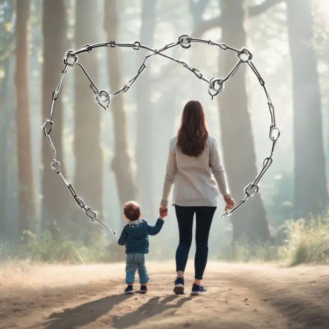 A parent and child intertwined with a chain signifying an unchangeable life insurance policy beneficiary relationship