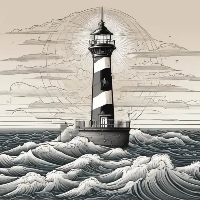 Image of a lighthouse beacon rotating around, symbolizing revolving credit lines providing guidance and stability to borrowers