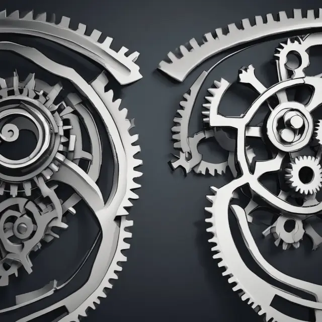 Two interconnected gears symbolizing revolving credit and non-revolving debt, depicting the flexibility and consistency in their functioning.
