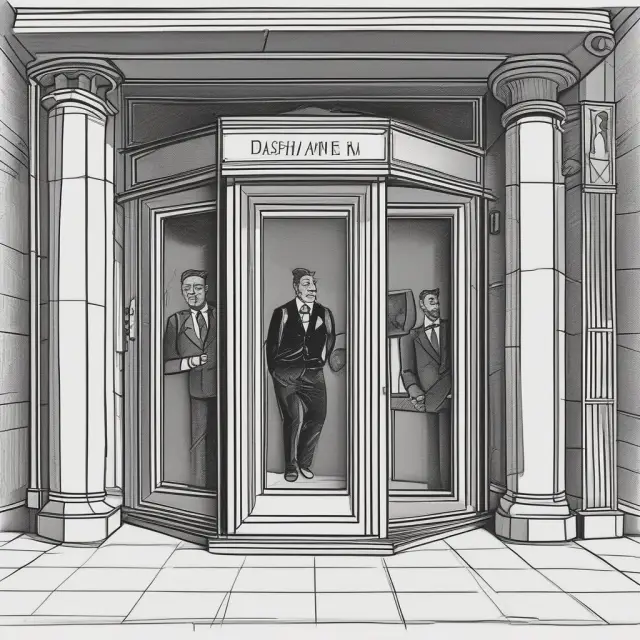 An intricately designed revolving door symbolizing the ethical issues surrounding transitions between government service and private sector employment
