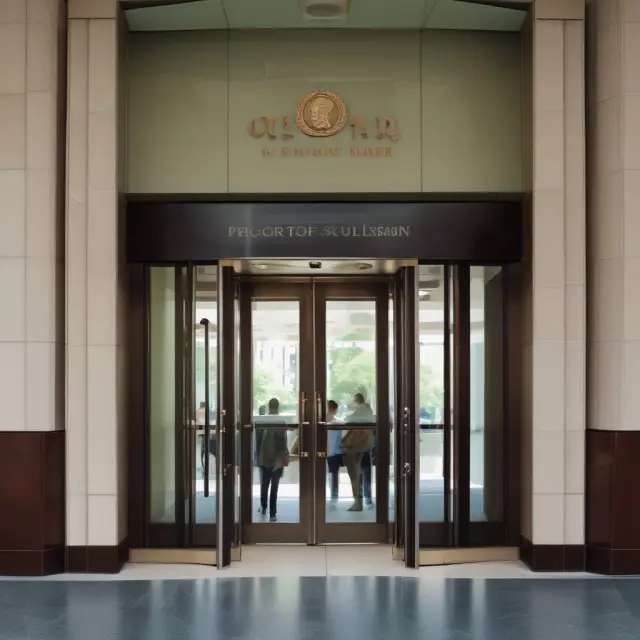 Image of revolving doors connecting a government building with a corporate headquarters