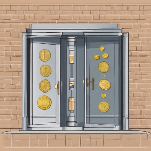 A set of dual-sided scales showcases gold coins symbolizing advantages and silver coins for disadvantages, with both sides facing a revolving door