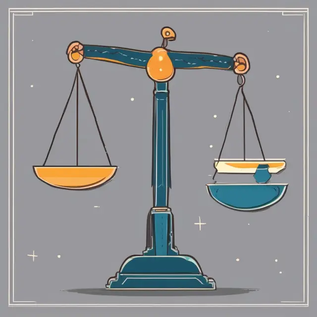 Two scales balanced with gold coins representing advantages and silver coins symbolizing disadvantages of revolving credit