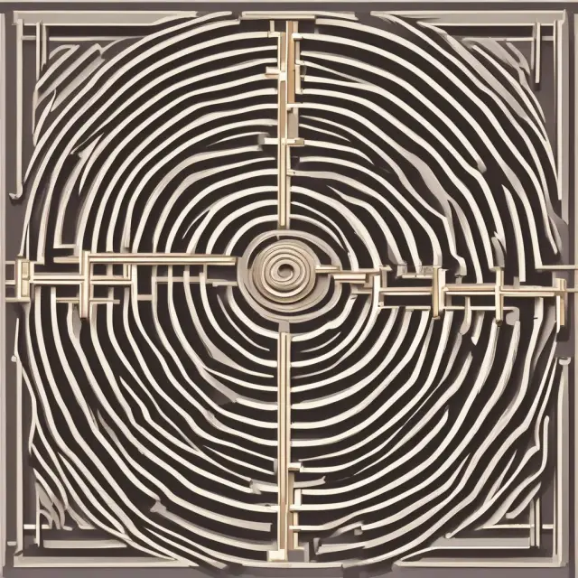 An intricate maze filled with winding paths symbolizing secured and unsecured revolving credit (lines of credit, credit cards).