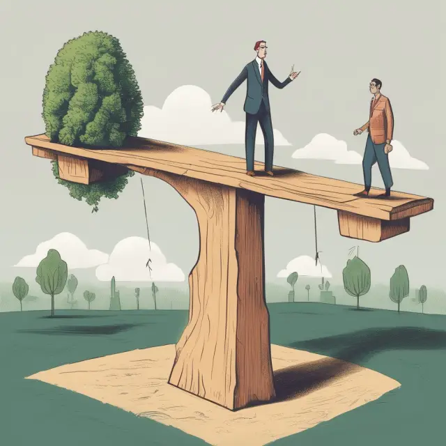 A balance beam representing regulatory environment for revolving credit with a borrower and lender on opposite ends