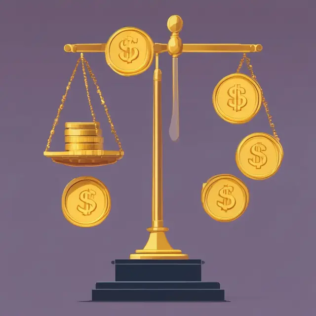 A golden scale weighing coins representing customers