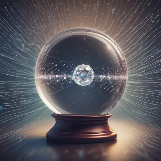 Crystal ball showing RFM analysis insights: recency, frequency, and monetary value swirling within