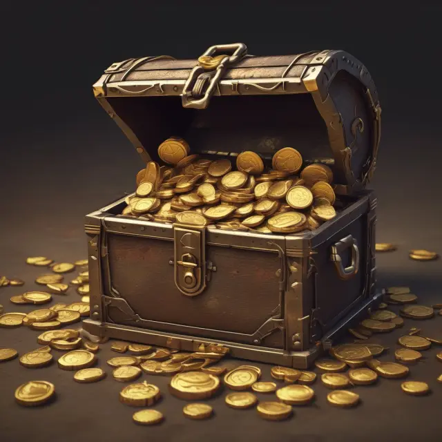An image of a golden treasure chest overflowing with gold coins being distributed among several hands, illustrating RIC