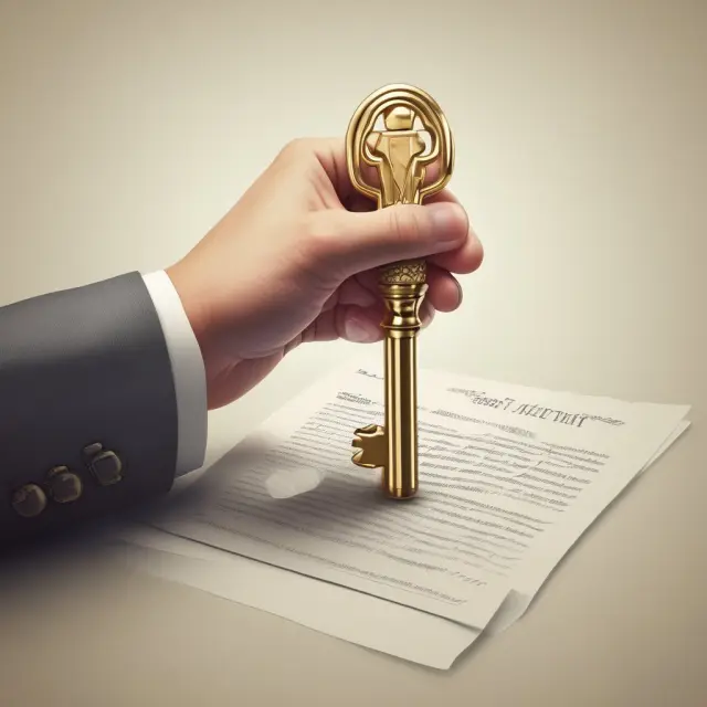 Golden key in hand, representing a right of first refusal opportunity in a contractual agreement