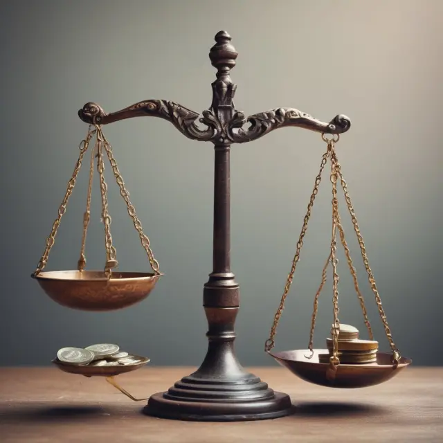 Visualization of scales tipping towards direct or insured rights offerings, with shareholders and financial entities balancing the benefits and costs of each option