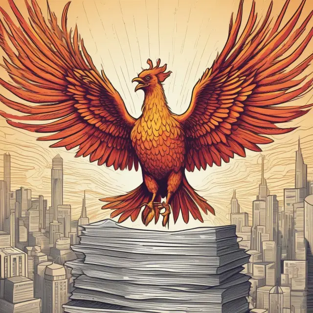 Phoenix rising from corporate papers, representing the advantages of rights offerings for companies