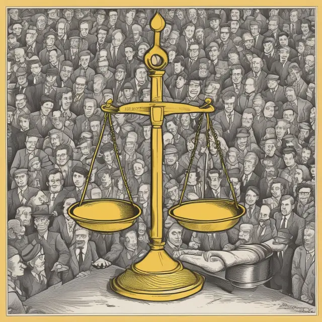 Image of golden scales tipping towards an employee holding a 