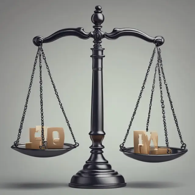 A balance scale illustrating the economic impact of right-to-work laws with employment growth represented on one side and wage inequality on the other.