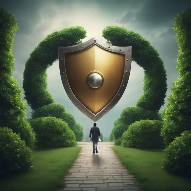 Insurance and hedging shield symbolically representing risk management strategies to minimize potential losses.