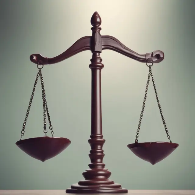 Justice scales tilted, symbolizing ethical balance in risk assessment.