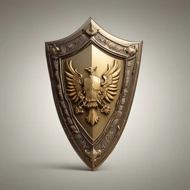 A golden shield illustrating the components of tier 1 capital: common stock, disclosed reserves, retained earnings, and preferred stock.