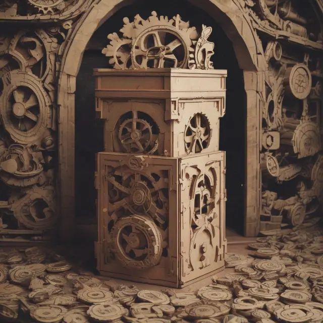 A risky dice tower with intricately linked gears represents the Basel Accords, influencing risk-based capital requirements for financial institutions