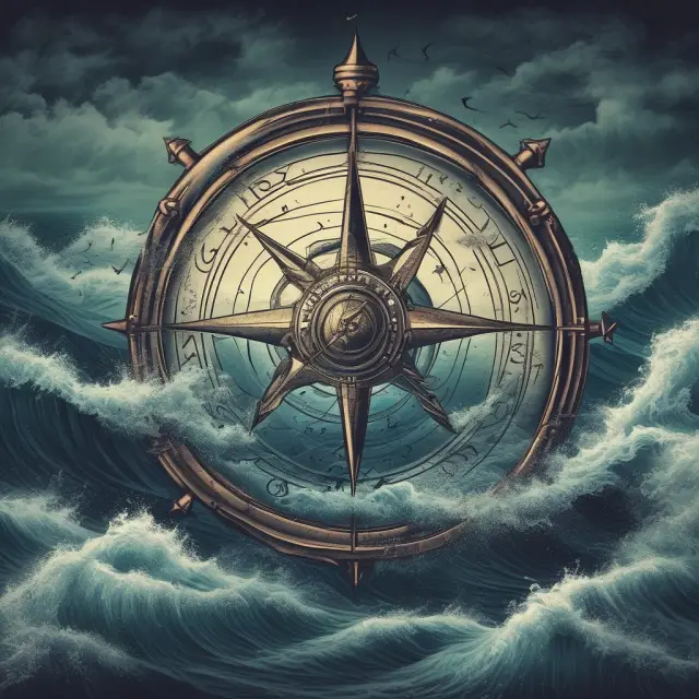 Businesses braving challenges using risk control strategies, represented by a compass guiding safe passage through rough waters