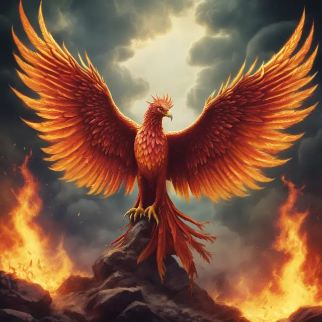 Phoenix rising from ashes, representing the ongoing process of refining and updating risk control strategies