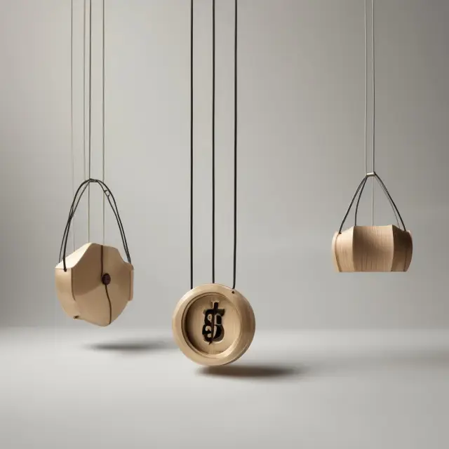 A pendulum representing the risk-free rate swings, impacting various aspects of an investment decision landscape: bond yields, discount rates, opportunity set, future cash flows, and asset allocation