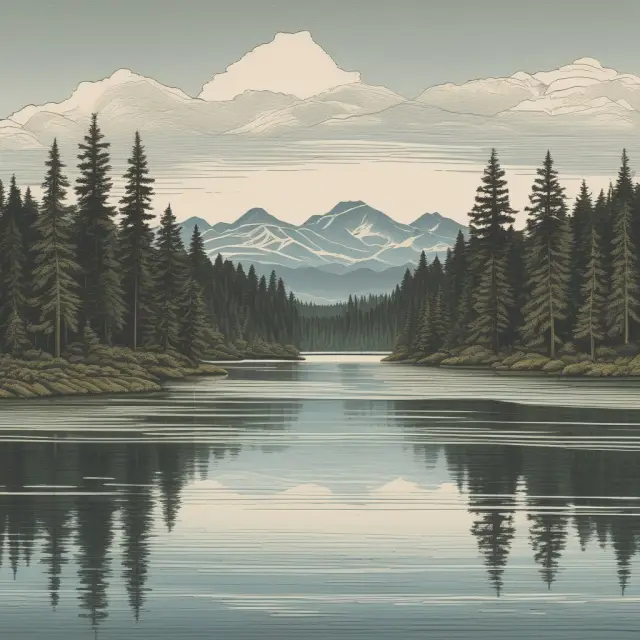 A tranquil lake illustrating risk-neutral probabilities, representing a world with no arbitrage opportunities