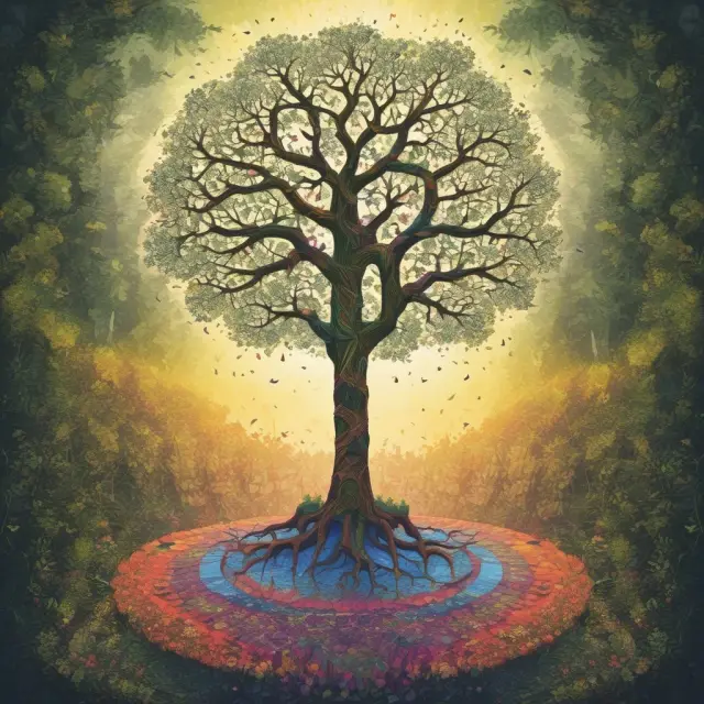 An image of a colorful kaleidoscope intertwining with a probability tree, representing the incorporation of risk premiums in risk-neutral probabilities.
