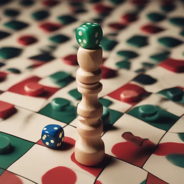 Dice representing risk-neutral probabilities being cast on a chessboard, symbolizing various financial outcomes with no regard for risk.