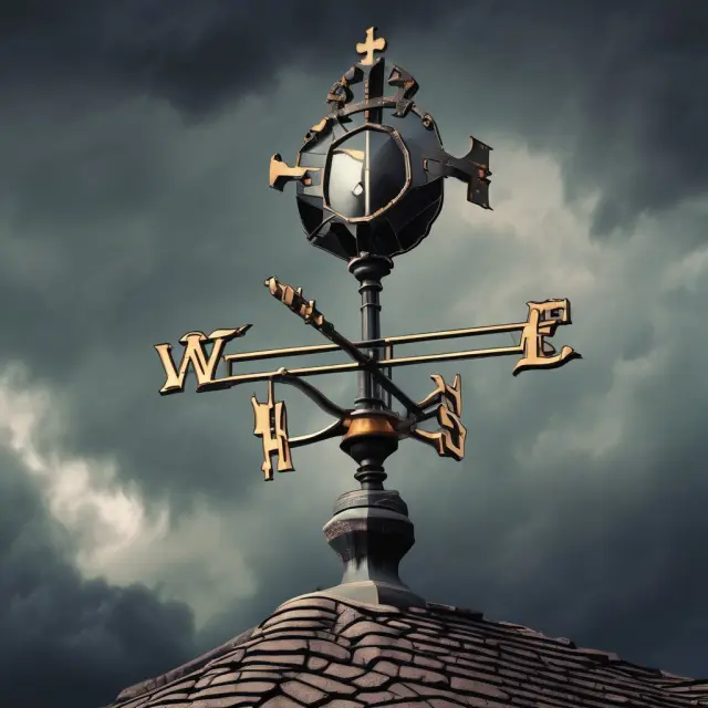 A weather vane illustrating the impact of economic data, corporate earnings, central bank actions, and geopolitical events on market volatility