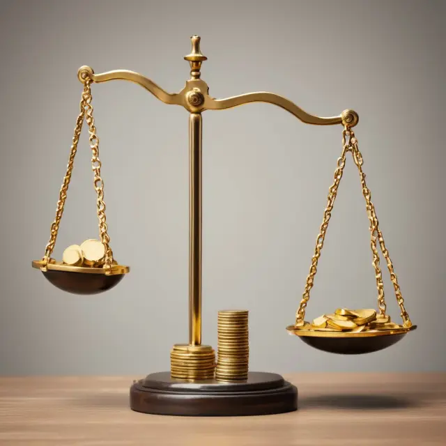 Scales with gold coins symbolizing asset classes balanced through Risk Parity strategies, emphasizing risk-based allocation