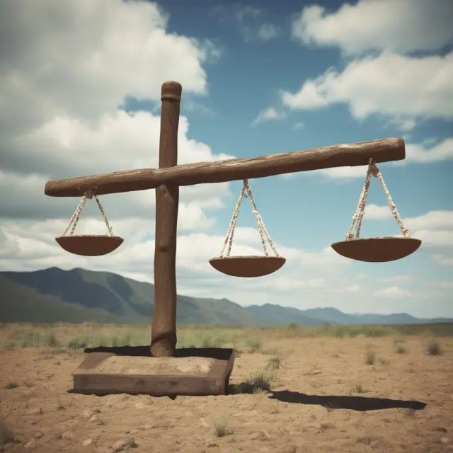 Scales with equal risk weights for stocks and bonds on a seesaw, representing the balance achieved through risk parity.