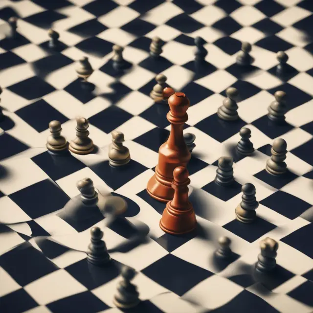 Balanced scales with stock (King) and bond (Queen) pieces symbolizing risk-balanced portfolios.