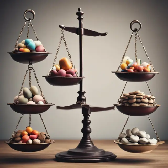 Scales balancing stocks, bonds, cash equivalents: Diversification, Asset Allocation, Rebalancing strategies in risk management.