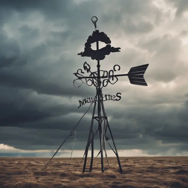 A weather vane shaped like an hourglass, with risk levels indicated by wind direction and intensity during bull and bear markets