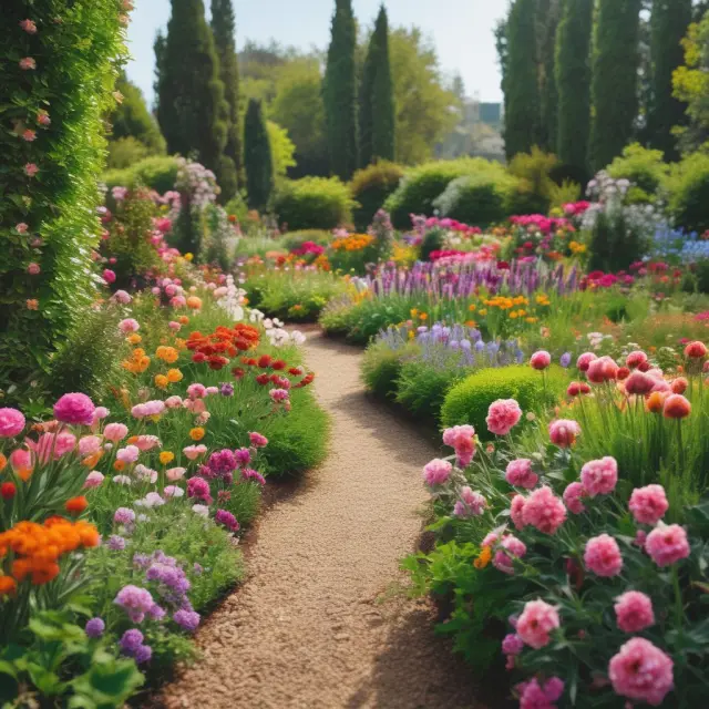 A meticulously tended garden filled with vibrant, blooming flowers representing various sectors and asset classes in a diversified portfolio